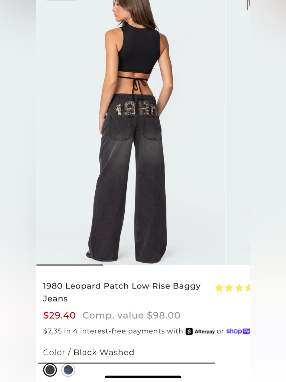 1980 Leopard Patch Low Rise Baggy Jeans